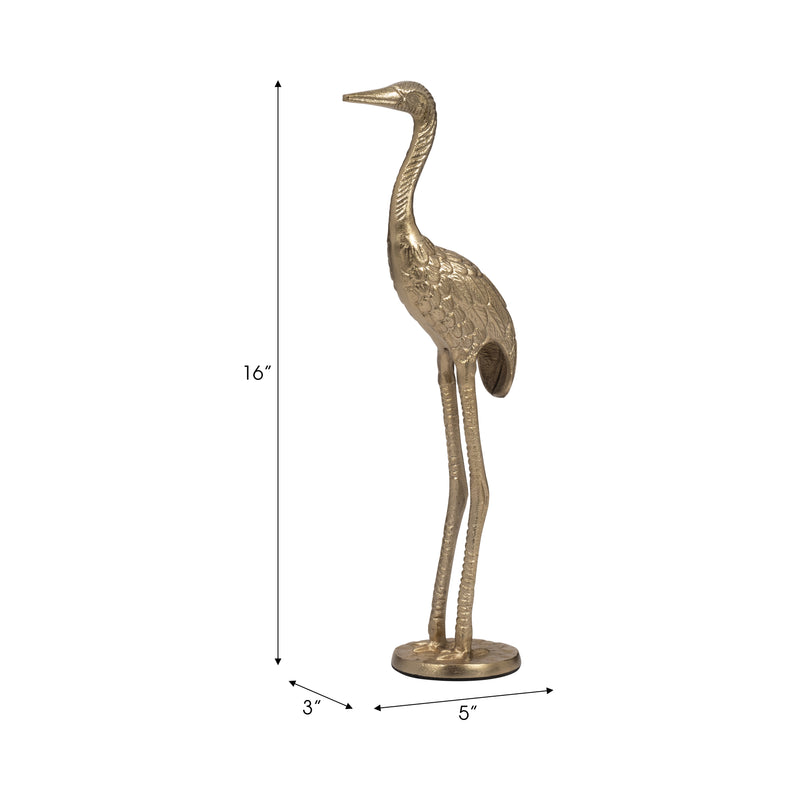 Metal, 16" Standing Crane, Gold