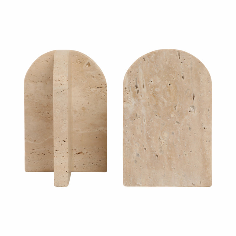 S/2 6" Arched Travertine Bookends, Tan