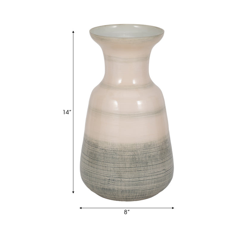 Glass, 14" 2-toned Enamel Vase, White