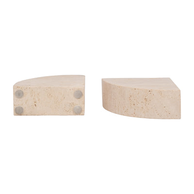 TRAVERTINE, S/2 5" HALF DOME BOOKENDS, TAN