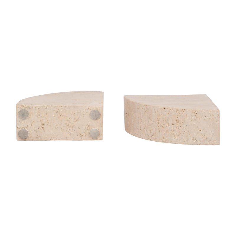 TRAVERTINE, S/2 5" HALF DOME BOOKENDS, TAN