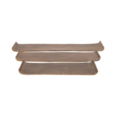 S/3 20/24/30" Rectangular Curled Trays, Antiqued G