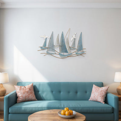 36" Sailboat Scene Metal Wall Decor, Multi Wb