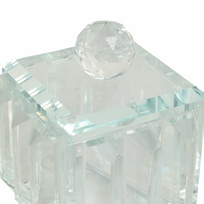 GLASS, 4"D RIDGED TRINKET BOX, CLEAR