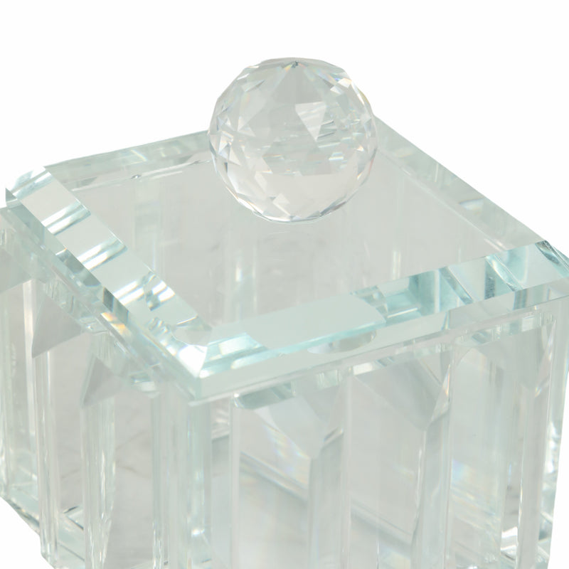 GLASS, 4"D RIDGED TRINKET BOX, CLEAR