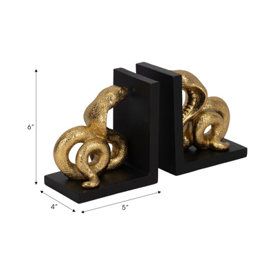 6" Snake Bookends, Gold/black