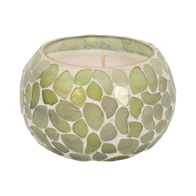 Glass, 4" 10 Oz Mosaic Scented Candle, Light Green