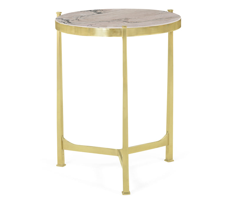 JC Modern - Luxe Collection - Medium Solid Brass & Blanco Equador Marble Top Round Lamp Table