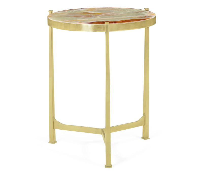 JC Modern - Luxe Collection - Medium Solid Brass & Green Onyx Top Round Lamp Table