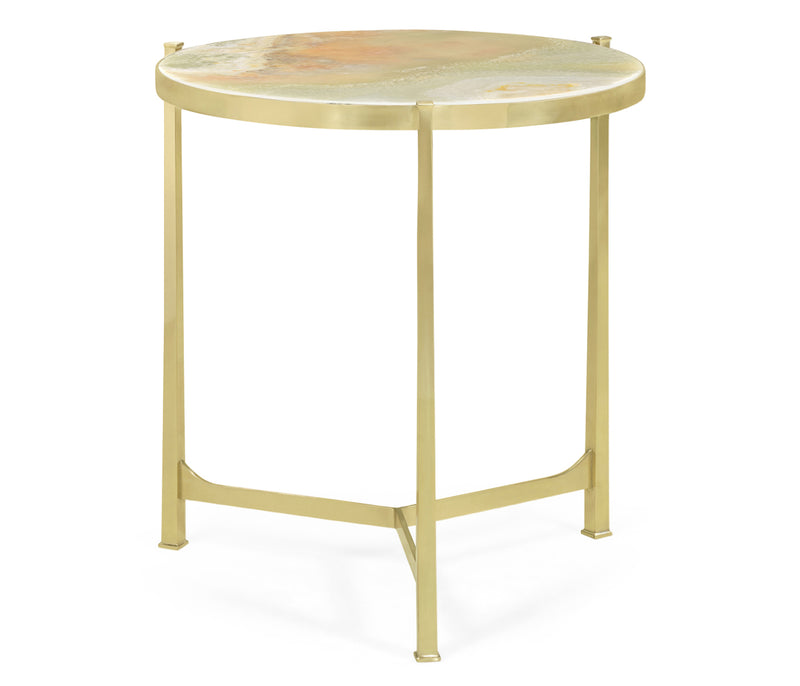 JC Modern - Luxe Collection - Large Solid Brass & Green Onyx Top Round Lamp Table