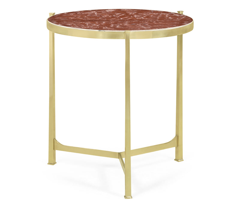 JC Modern - Luxe Collection - Large Solid Brass & Red Brazil Marble Top Round Lamp Table