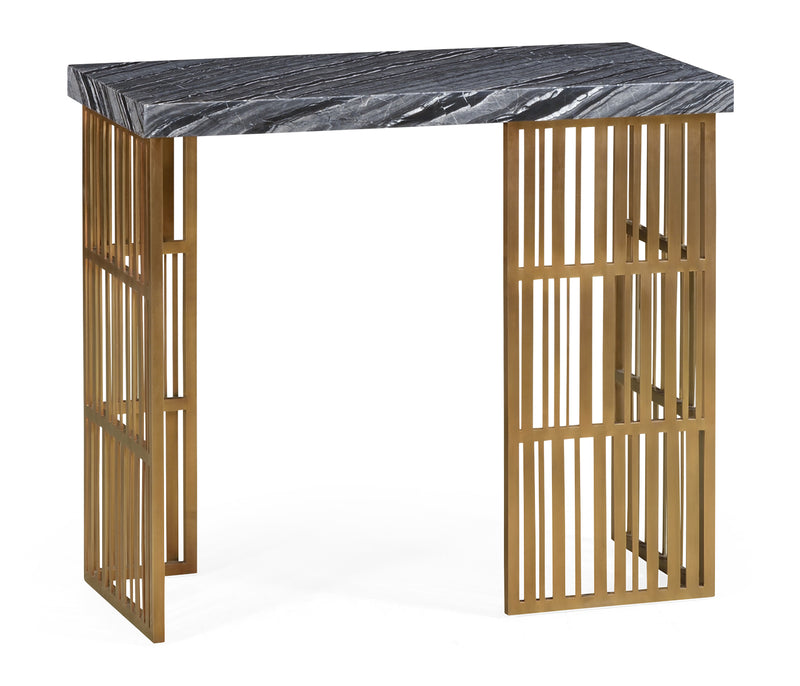 JC Outdoor - Panama Collection - Rectangular Brass Console Table with a Grey Marble Top