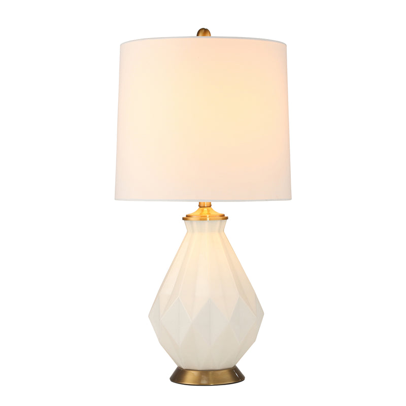 GLASS MULTI FACETED TABLE LAMP28"H, WHITE