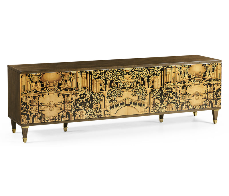 JC Modern - Eclectic Collection - Dark Gold Walnut & Hand Painted TV Cabinet