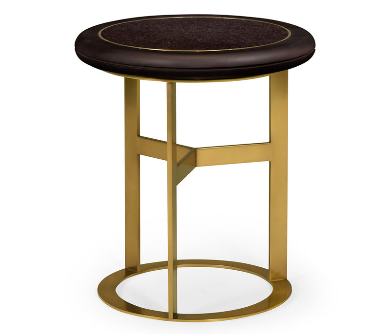 JC Modern - Langkawi Collection - Round Polished Brass & Black Ash Side Table with Black Granite Top