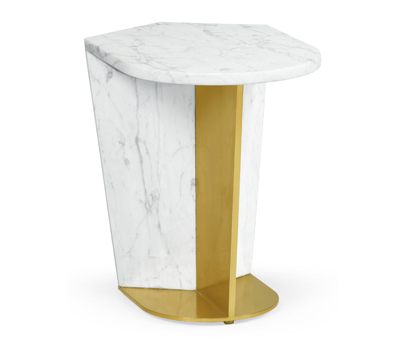 JC Modern - Fusion Collection - Fusion Small White Marble & Brass End Table