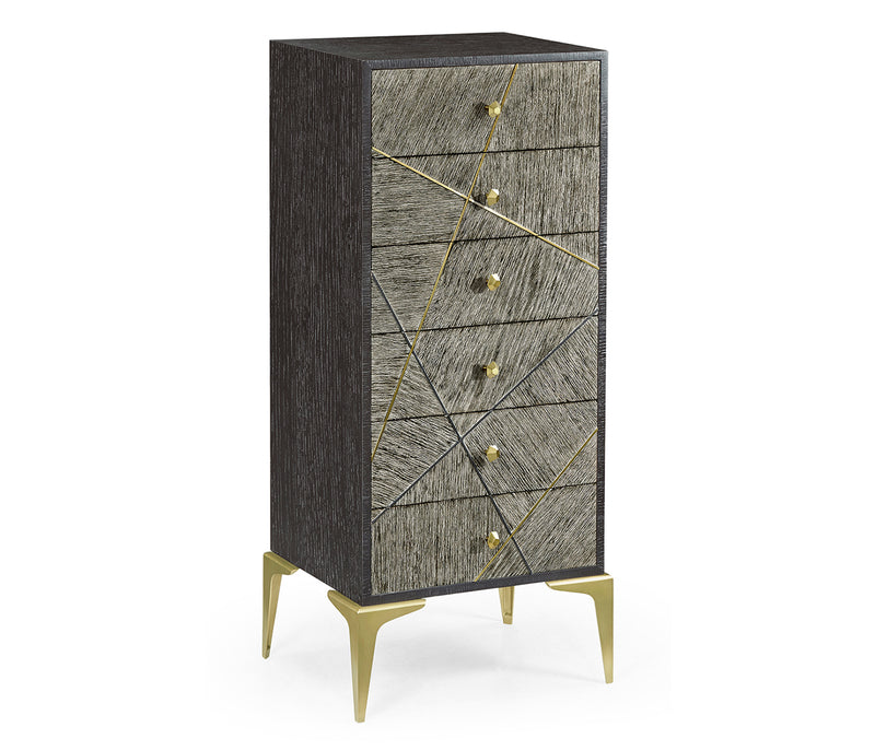 JC Modern - Geometric Collection - Geometric Tall Dark French Oak Chest of Six Drawers