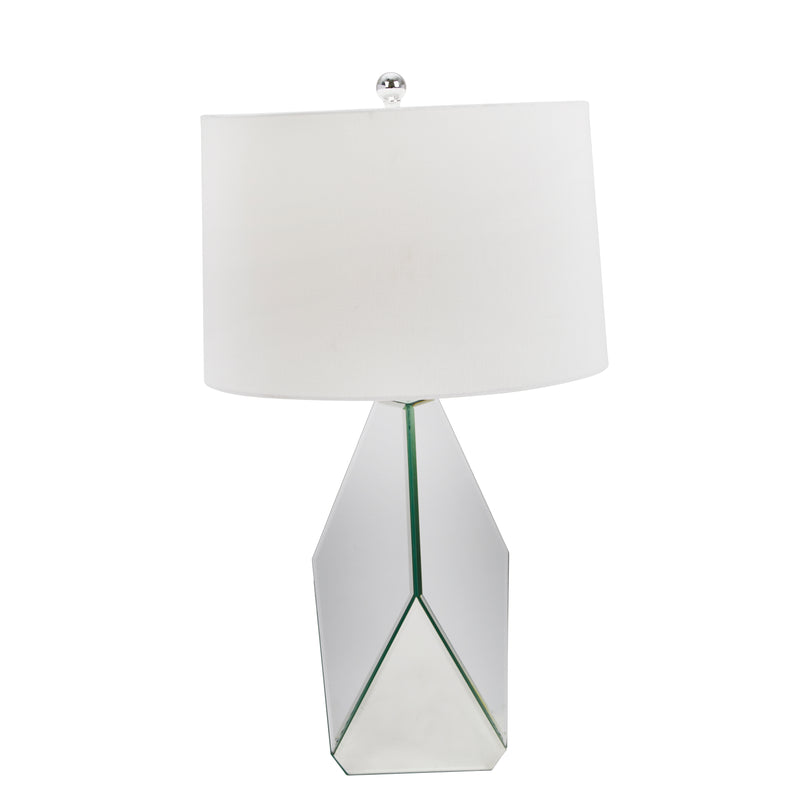 GLASS 30" MULTI-FACETED MIRRORTABLE LAMP, SILVER