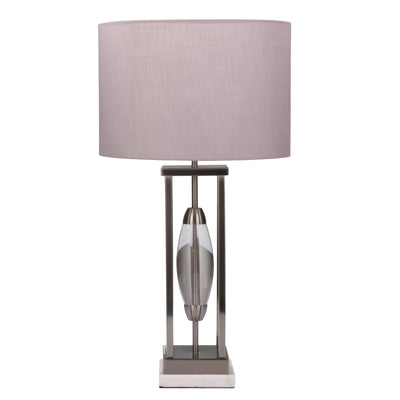 METAL TABLE LAMP W/ A CLEAR OVAL CENTER 28.5", GRA