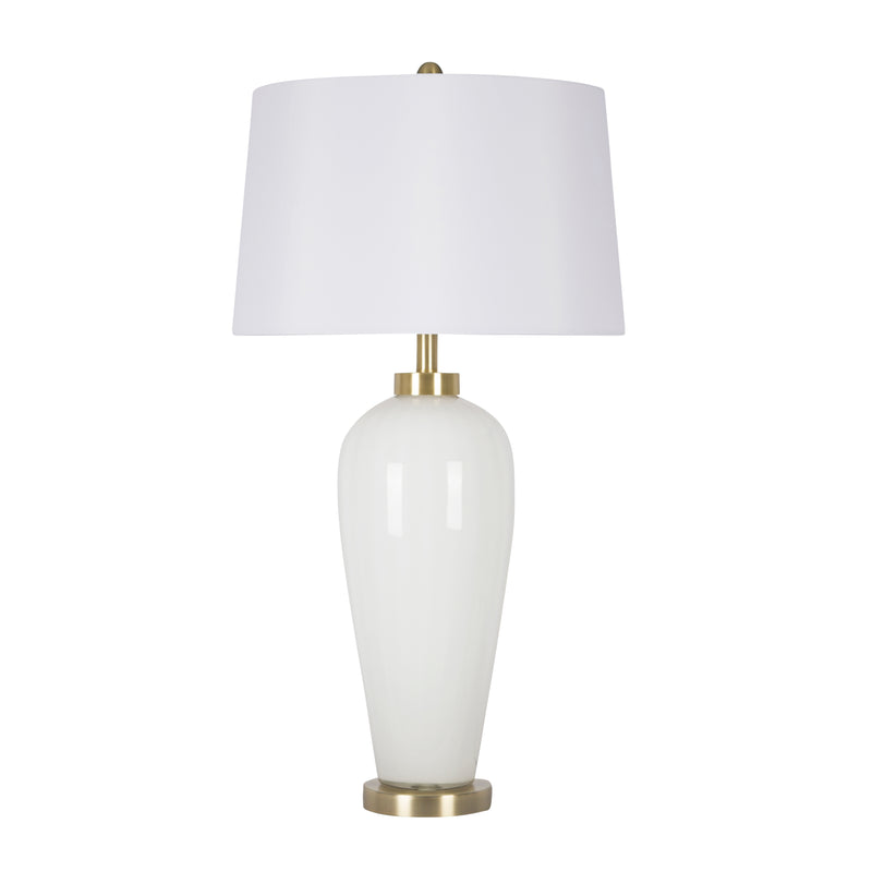 GROOVED GLASS 32" TABLE LAMP, WHITE