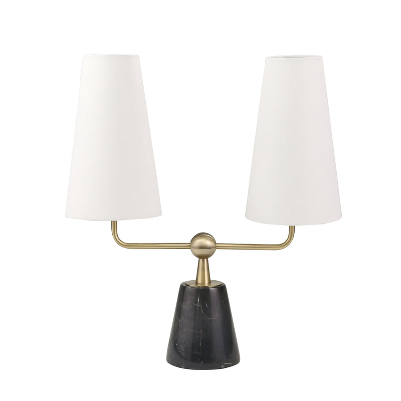MARBLE/METAL 23" TWIN LIGHT TABLE LAMP, BLACK/GOLD