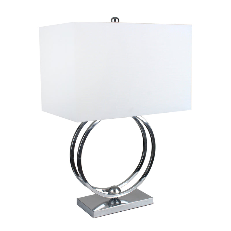 METAL 28" DOUBLE CIRCLE TABLELAMP, SILVER