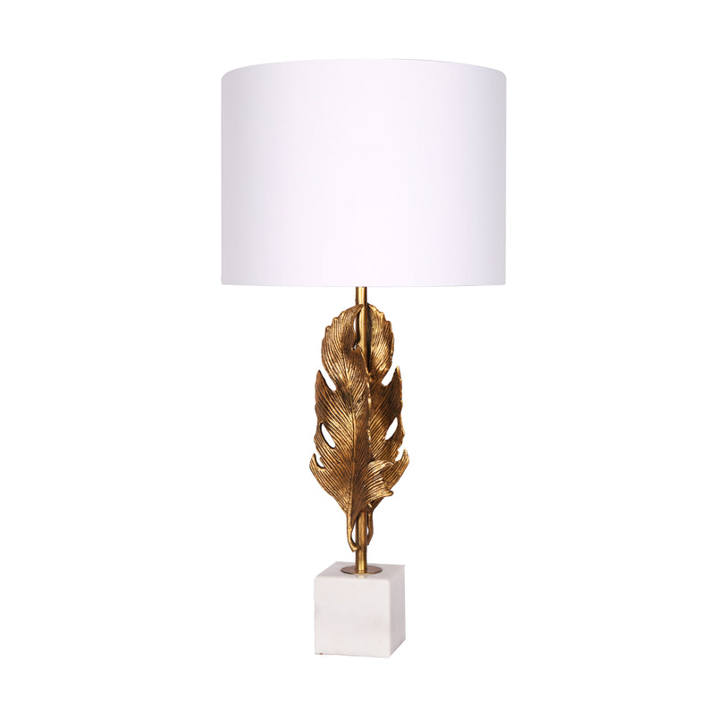 RESIN 30" LEAF TABLE LAMP W/ MARBLE BASE, GOLD
