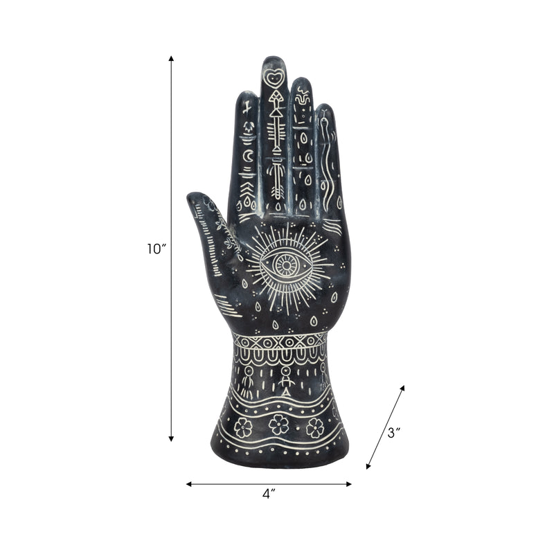 RESIN, 10" TATTOO HAND, BLACK