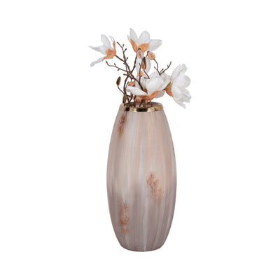 17" Curved Glass Vase Opal Finish, Ivory Multi