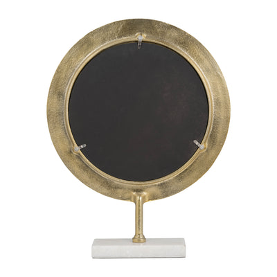 METAL 21" HAMMERED MIRROR ON STAND, GOLD