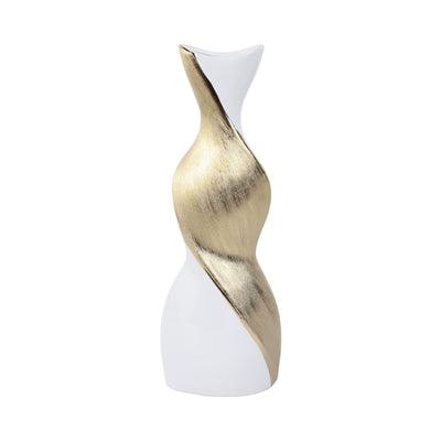 16" TWISTED VASE, WHITE/GOLD