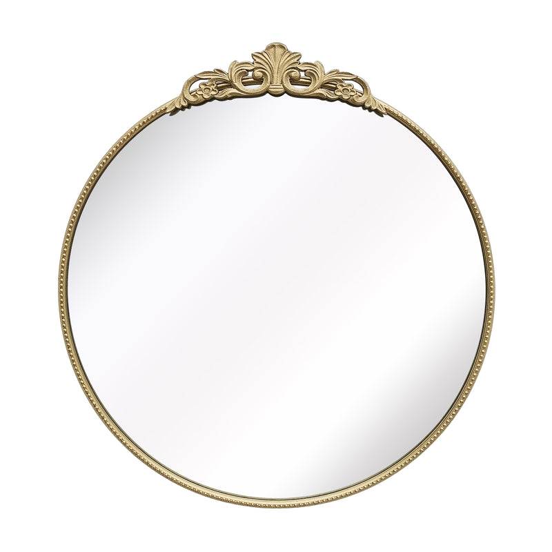 36" Fleur Applique Round Mirror, Gold Wb