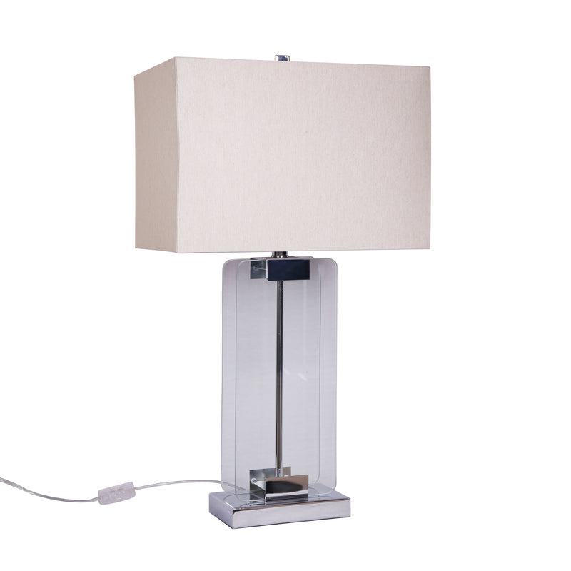 GLASS 28" DOUBLE PANE TABLE LAMP, SILVER