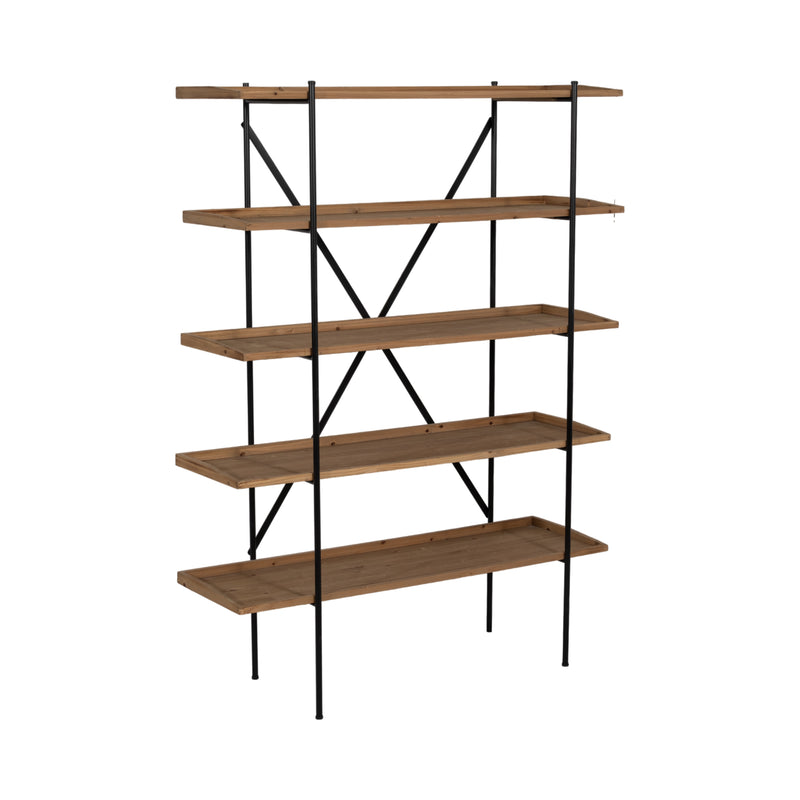 WOOD/METAL, 65"H 5-LAYERED SHELF, BROWN/BLACK KD