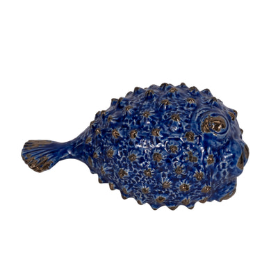 BLUE CERAMIC PUFFER FISH 10"