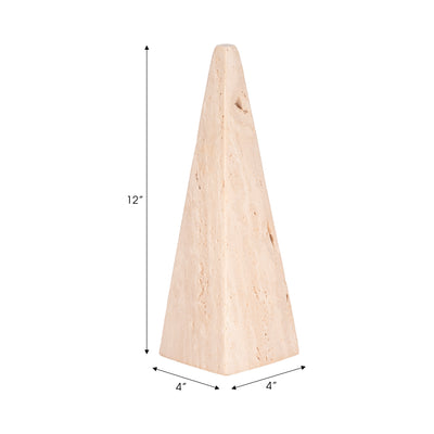 12" Travertine Obelisk, Tan