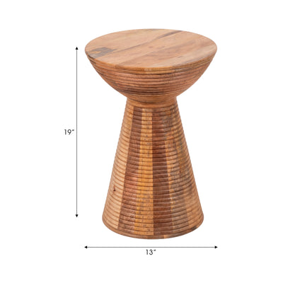 19" Ridged Wood Drum Accent Table, Natural