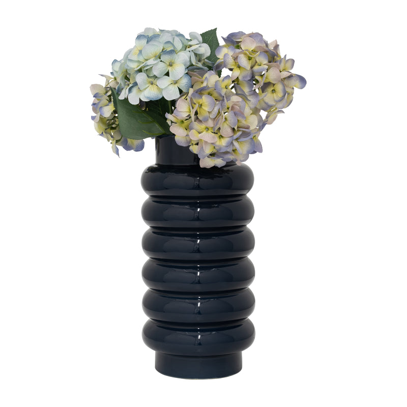 CER, 16" RIBBED VASE, NAVY