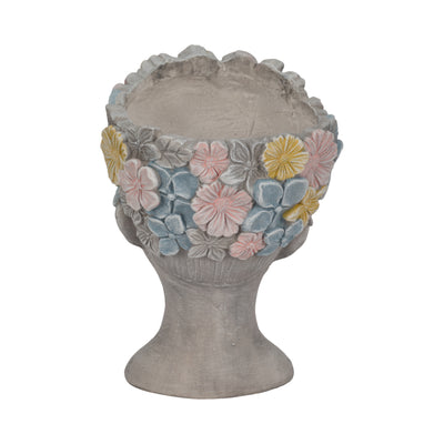 14" Face Planter With Flower Crown, Grey/multi