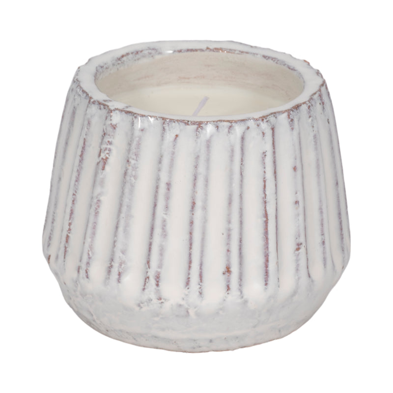 5" 9 Oz Sea Salt & Lemon Ridged Candle, White