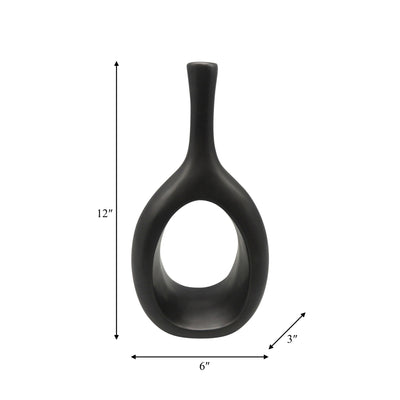 CER, 12" CURVED OPEN CUT OUT VASE, BLACK