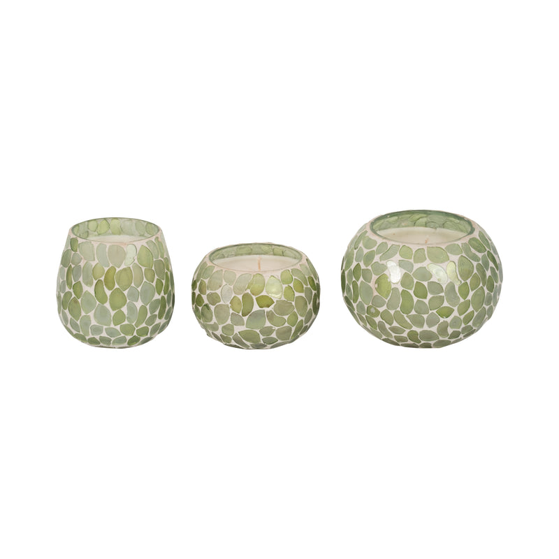 Glass, 5" 19 Oz Mosaic Scented Candle, Light Green