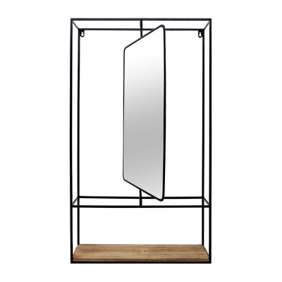 METAL/WOOD 36"H WALL SHELF WITH MIRROR, BLACK/BROW