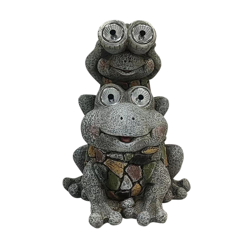 14" Frogs Piggy Back Ride Solar Eyes, Grey