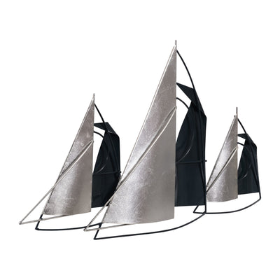 METAL, 26" SAILBOATS WALL DECOR, BLUE/SILVER