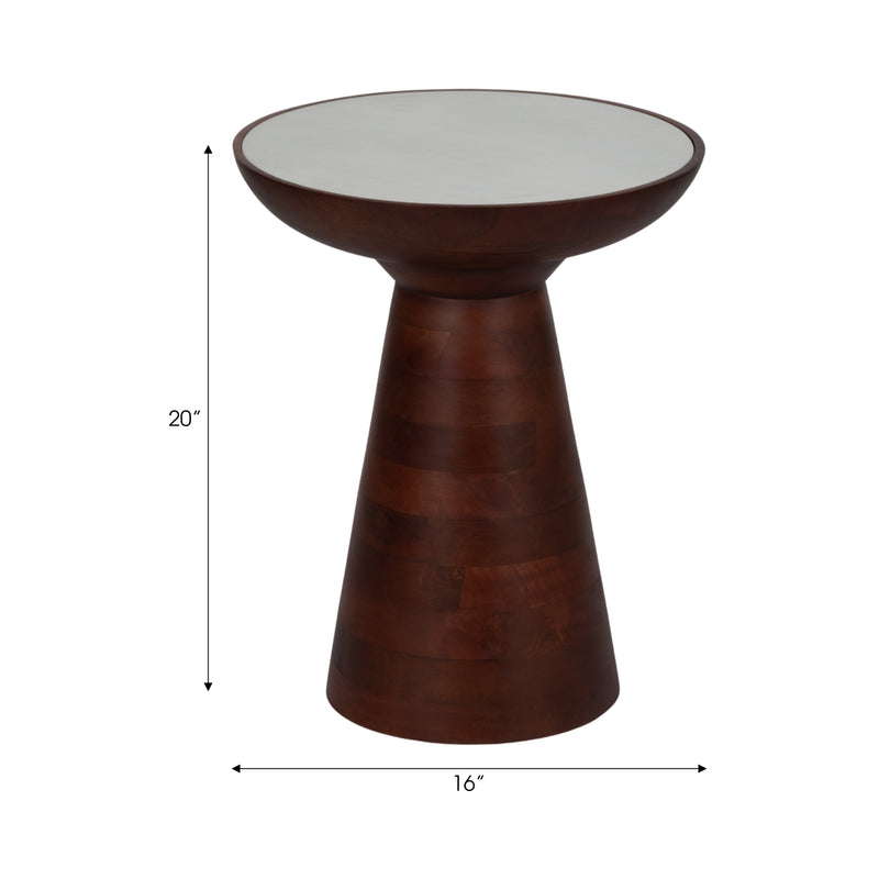 20" Wood Accent Table Marble Top, Walnut/white