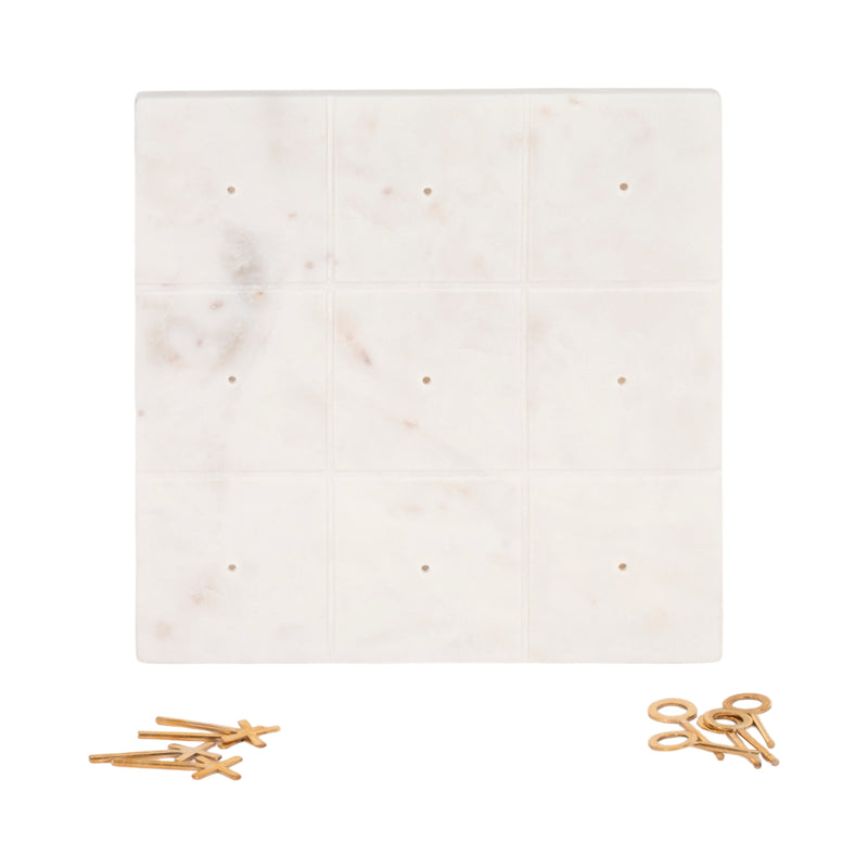 9" Marble Tic-tac-toe With Gold X & O, White/gold