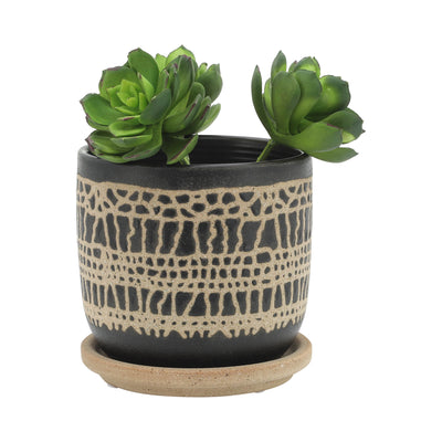 S/2 5/6" GLAZED PLANTER W/ SAUCER, BLACK