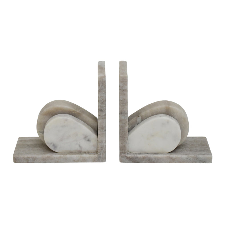 S/2 6" Eared Onyx & White Marble Bookends, Beige