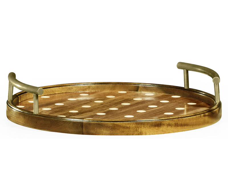 William Yeoward Collected - Urban Cool - Small Circular Natural Acacia & Polka Dot Tray